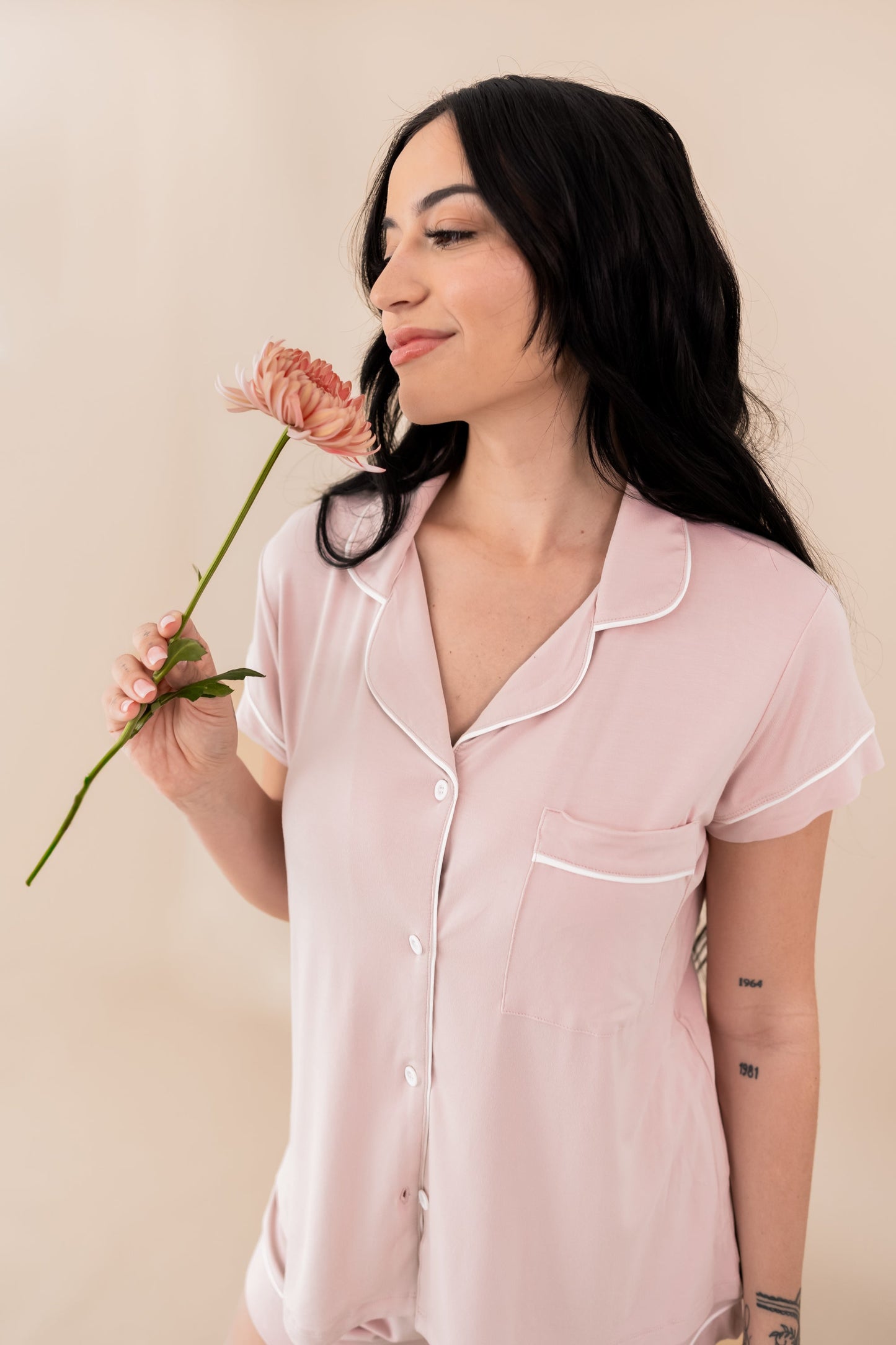 Short Sleeve Pajama Set Comfortable Soft - Nude