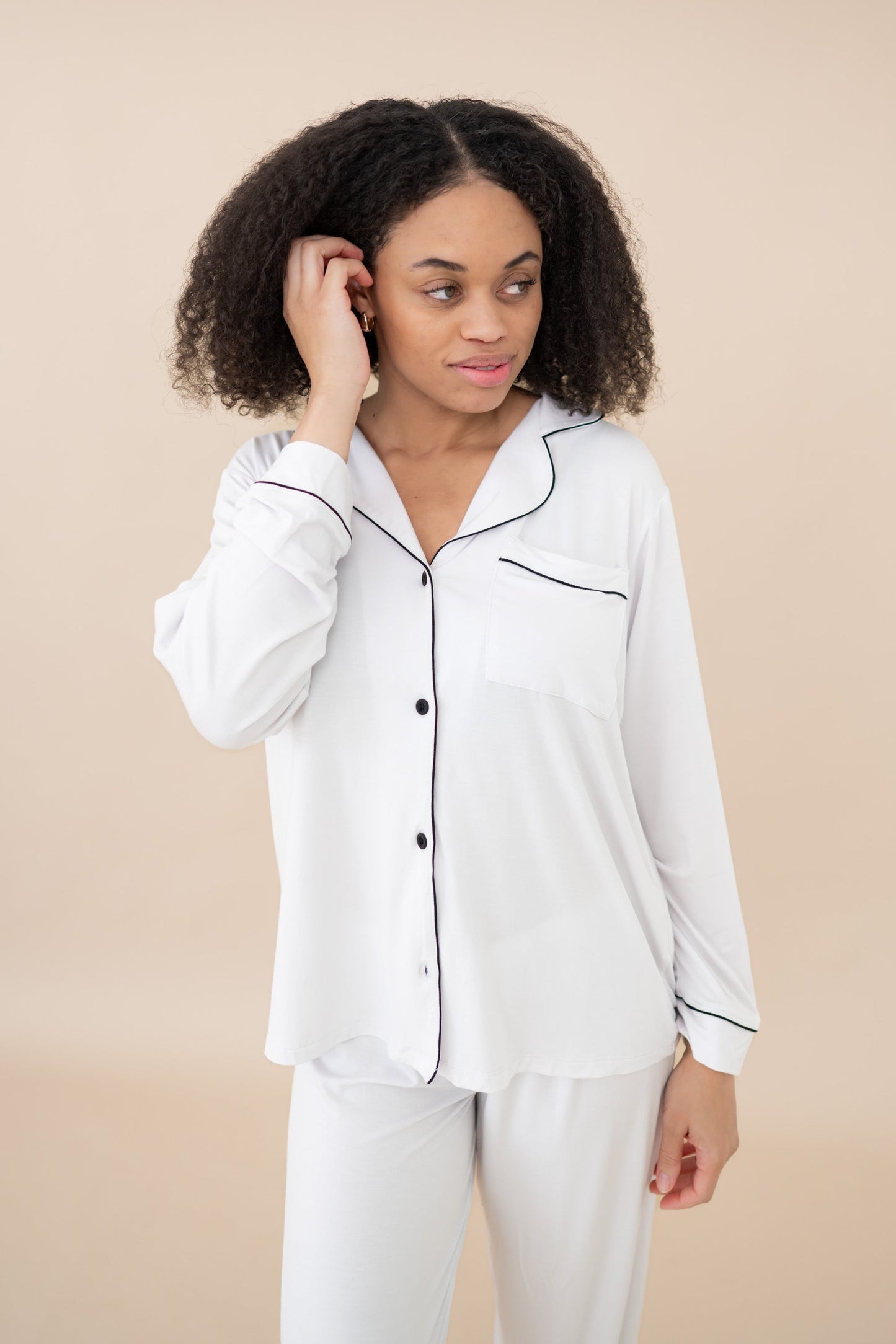 Long Sleeve Pajama Set Comfortable Soft - Snow White