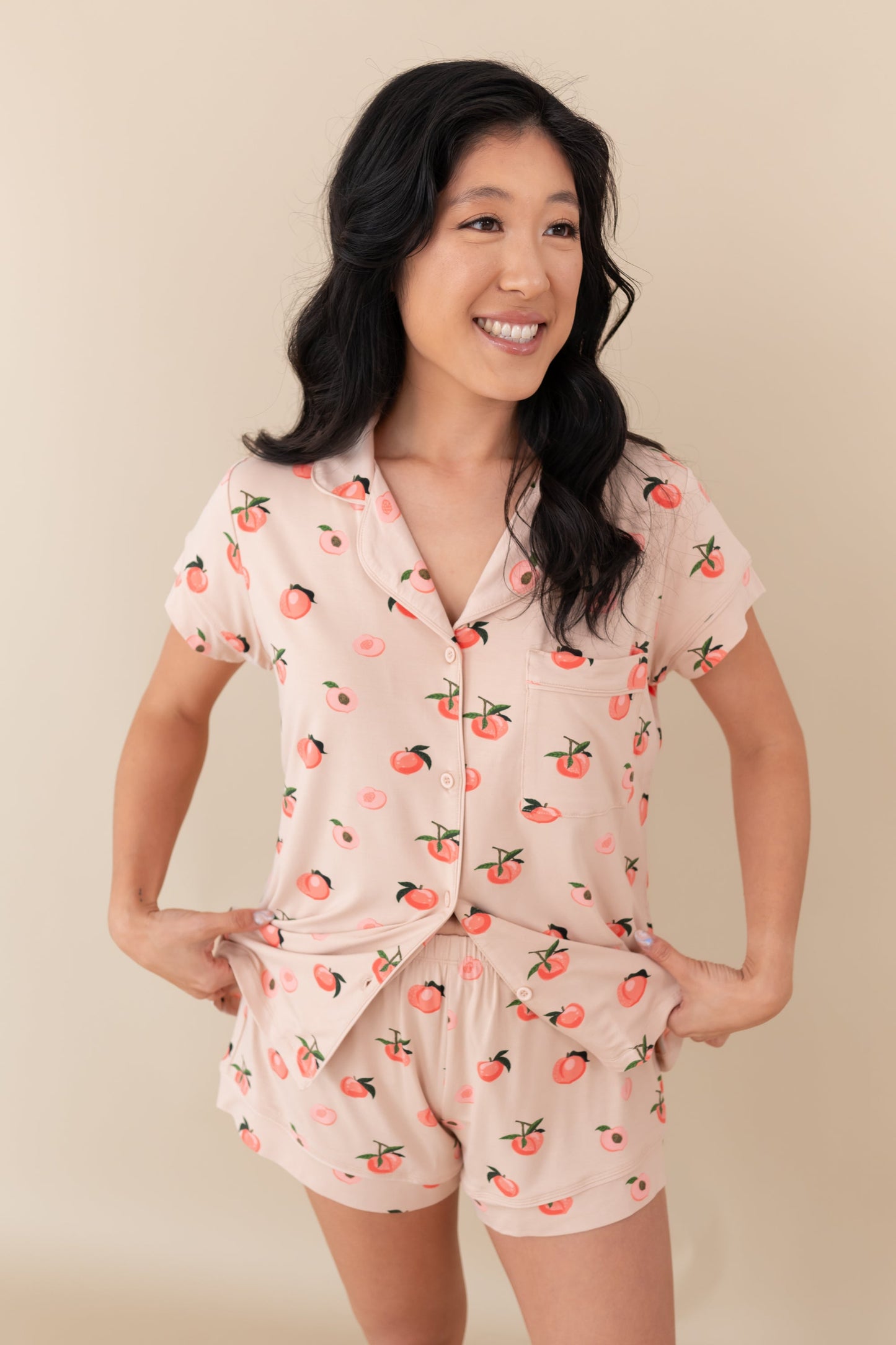 Short Sleeve Pajama Set Comfortable Soft - Peach