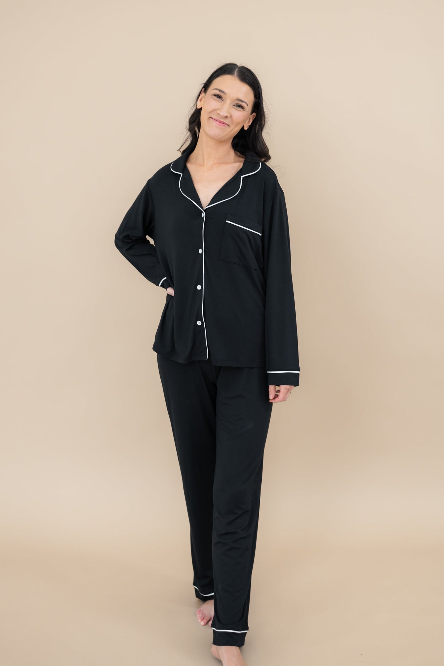 Long Sleeve Pajama Set Comfortable Soft - Midnight Blue