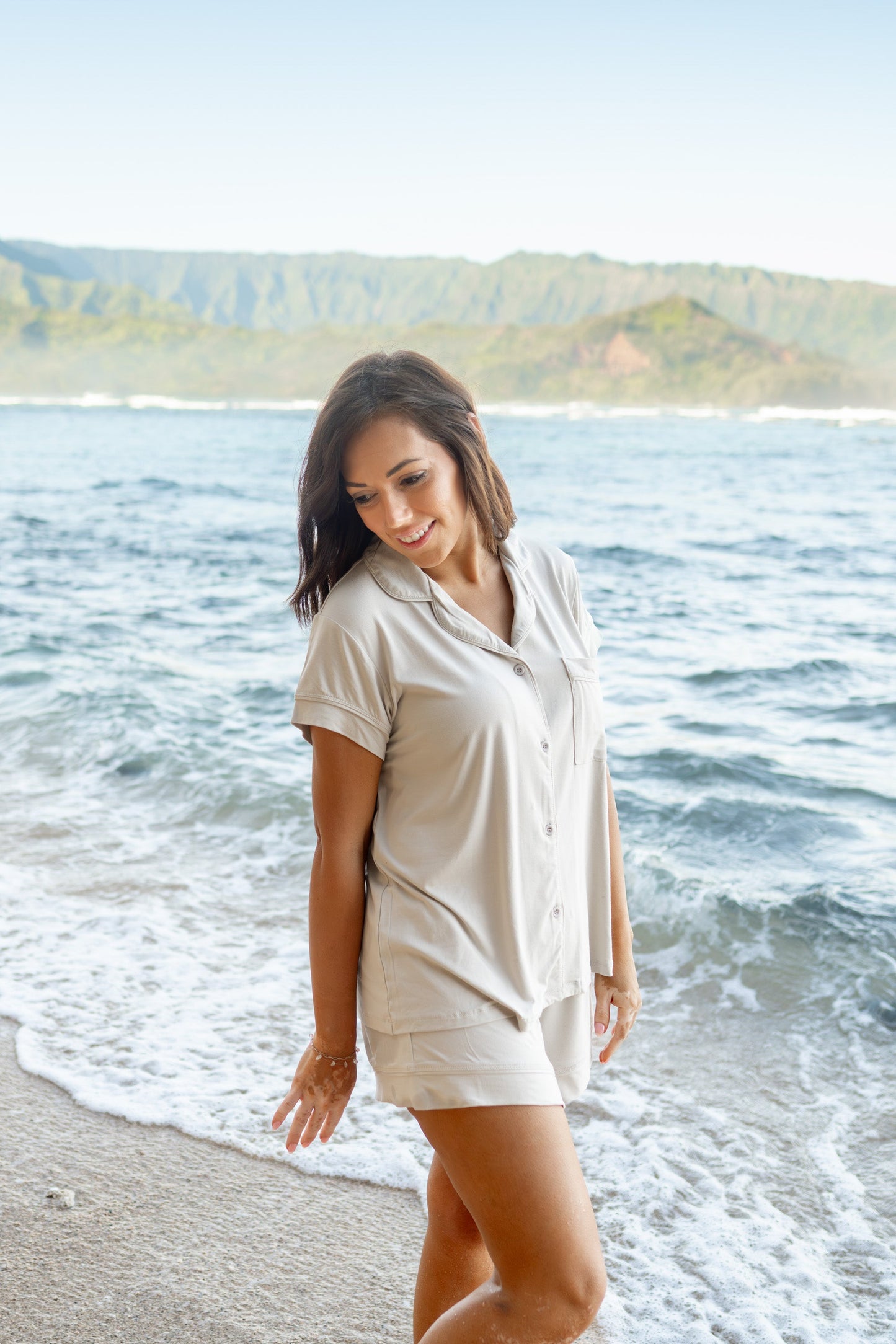 Comfortable Soft Short Sleeve Pajama Set - Oatmeal