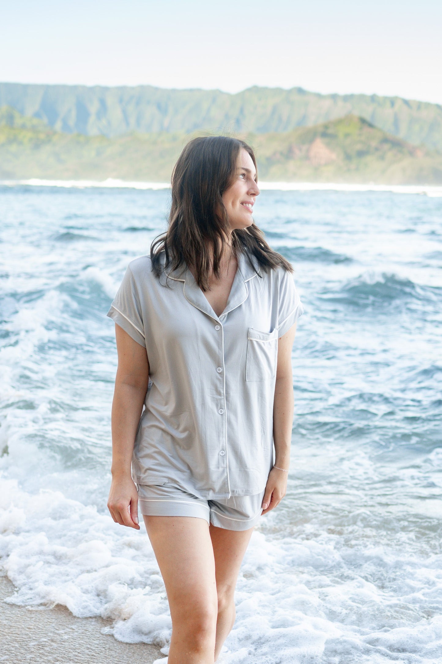 Short Sleeve Pajama Set Comfortable Soft - Grey