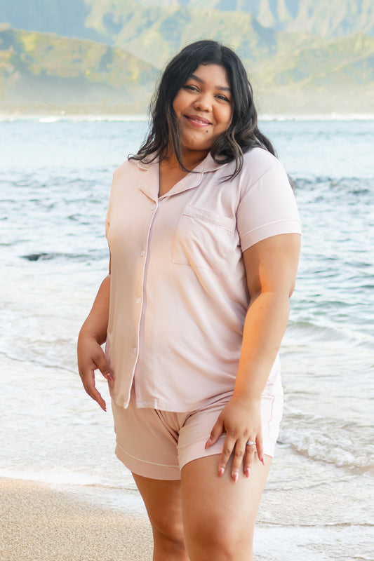 Short Sleeve Pajama Set Comfortable Soft - Nude
