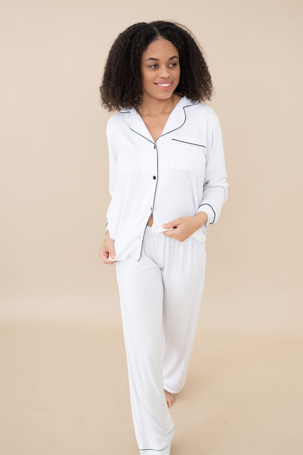Long Sleeve Pajama Set Comfortable Soft - Snow White