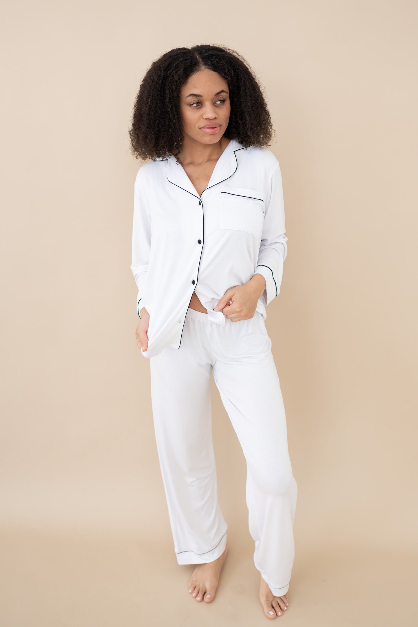 Long Sleeve Pajama Set Comfortable Soft - Snow White
