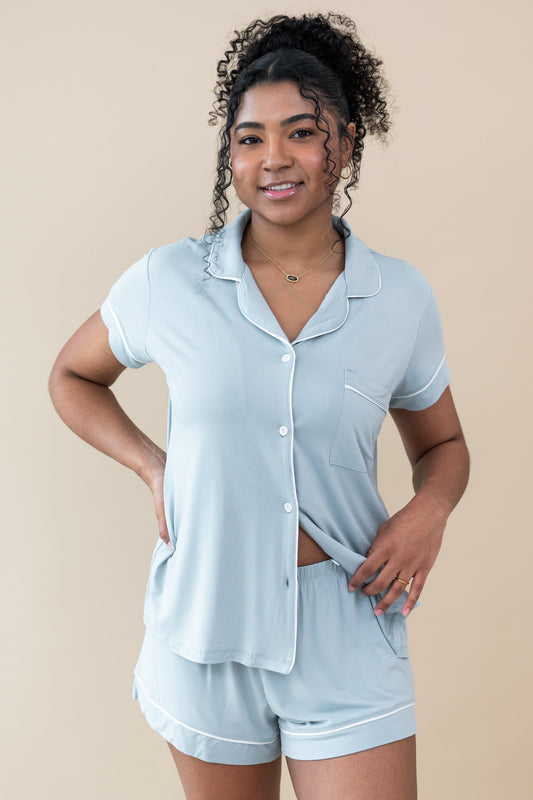 Short Sleeve Pajama Set Comfortable Soft - Sky Blue