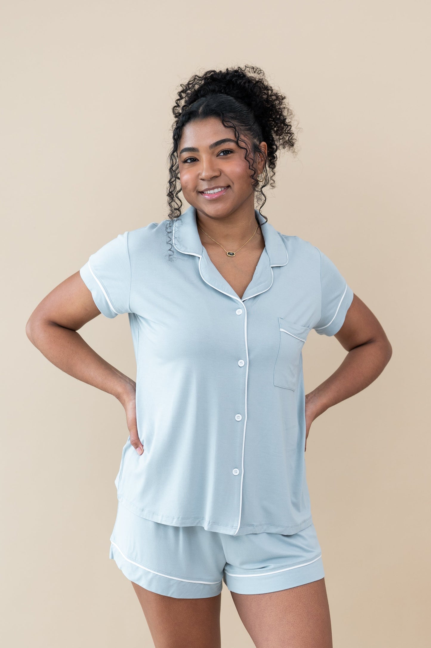 Short Sleeve Pajama Set Comfortable Soft - Sky Blue