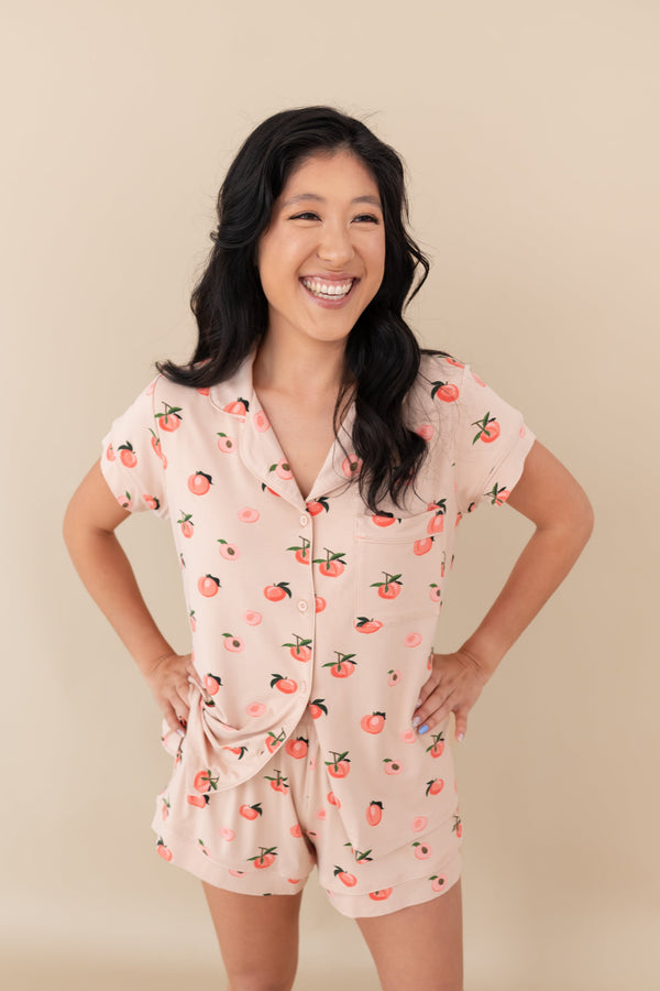 Short Sleeve Pajama Set Comfortable Soft - Peach