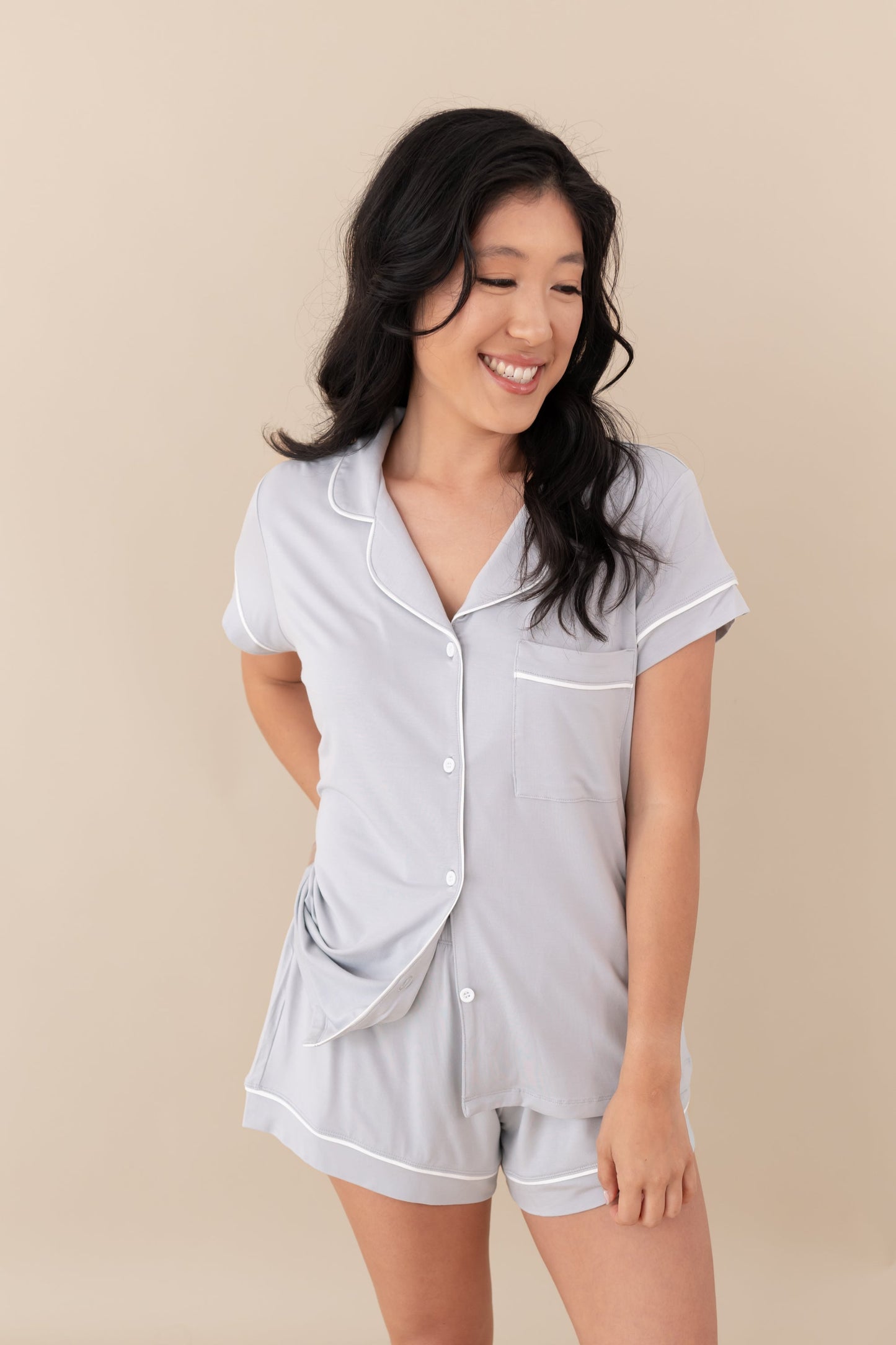 Short Sleeve Pajama Set Comfortable Soft - Grey