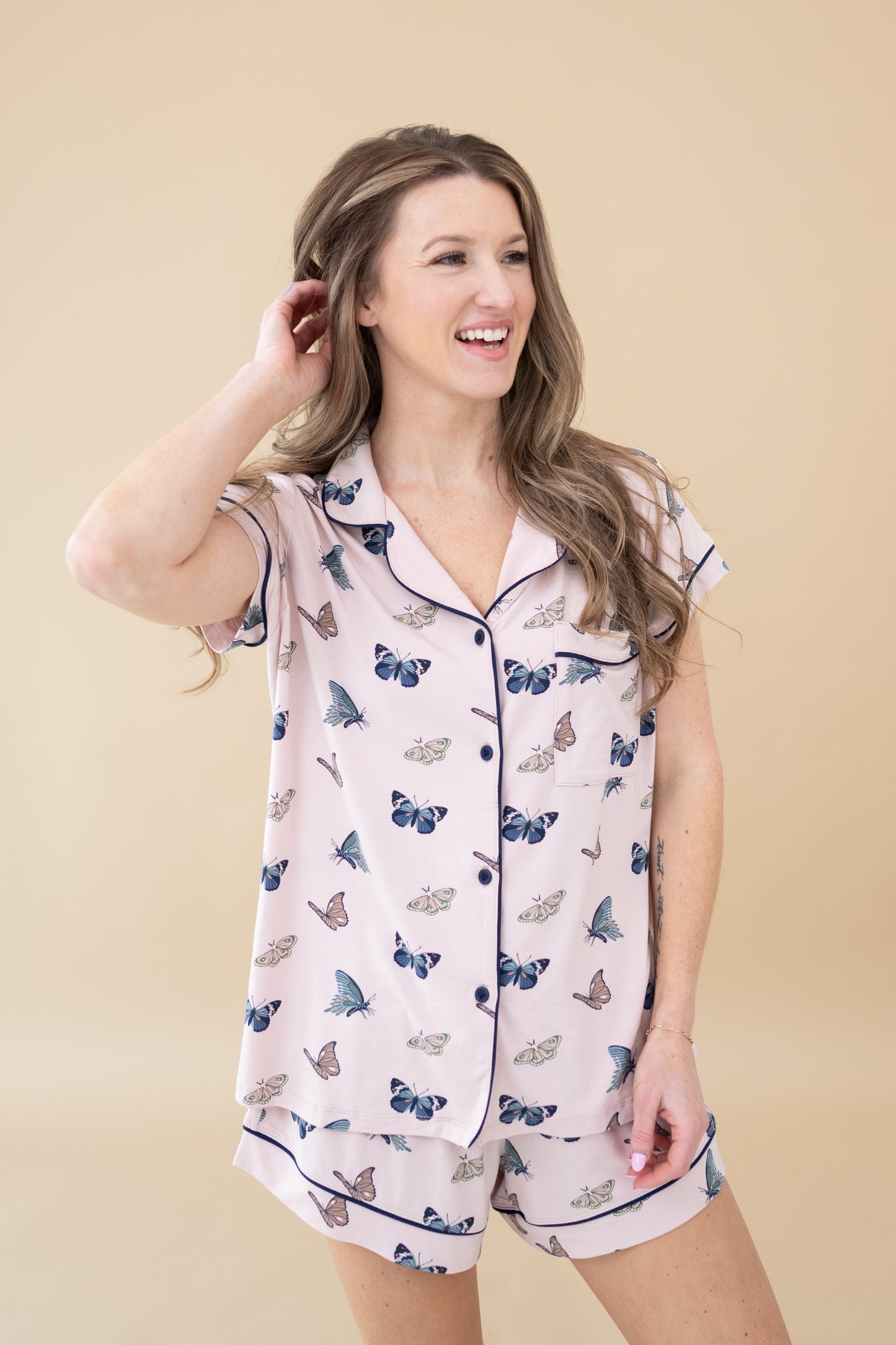 Short Sleeve Pajama Set Comfortable Soft - Butterfly Print