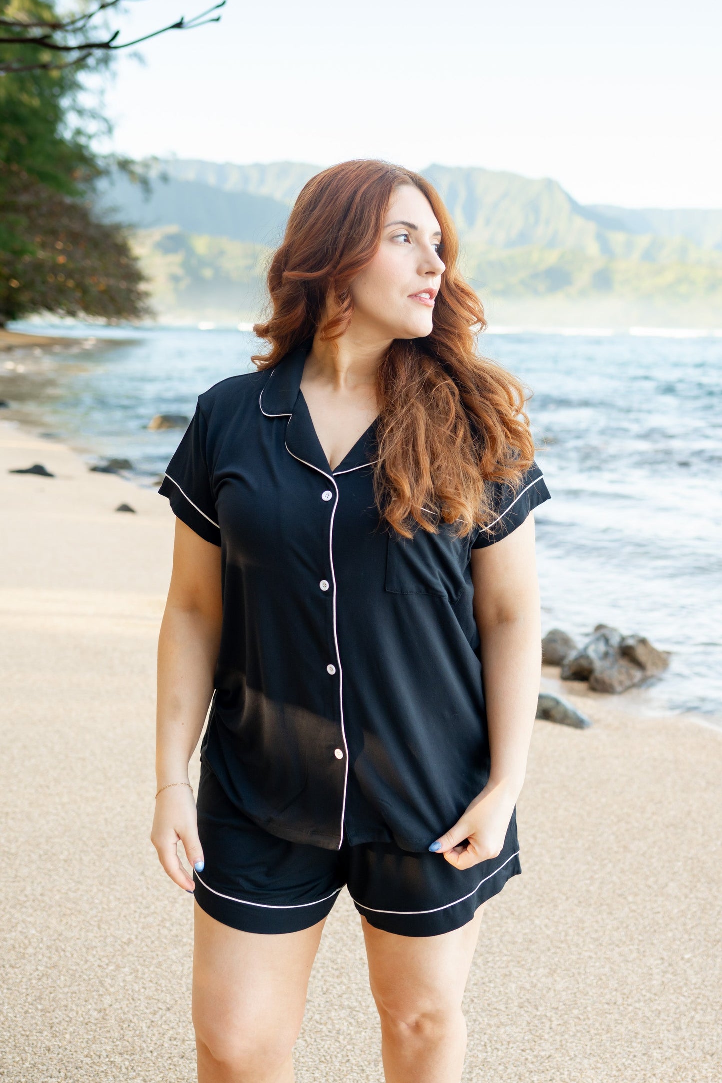 Short Sleeve Pajama Set Comfortable Soft - Midnight Blue