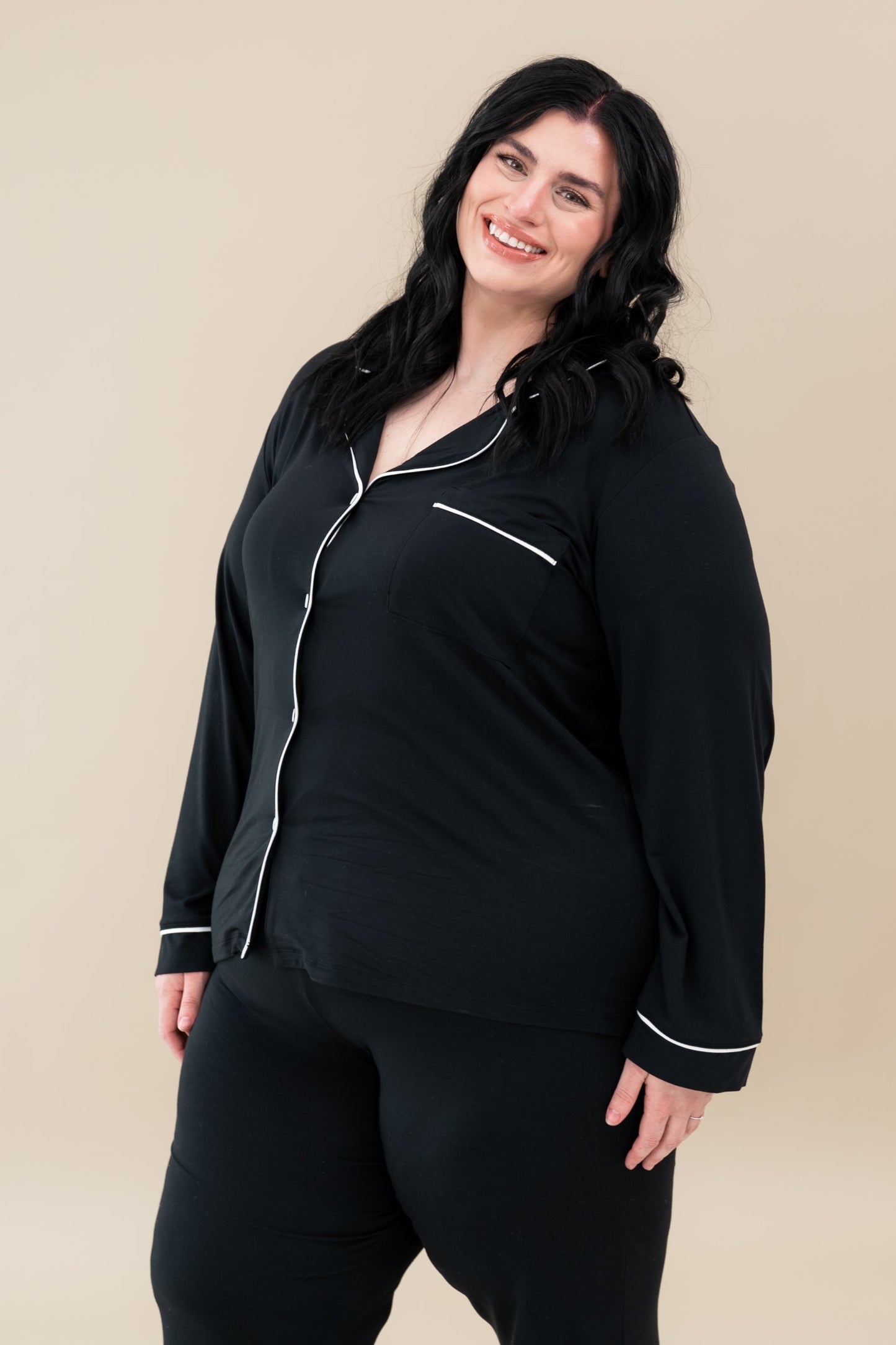 Long Sleeve Pajama Set Comfortable Soft - Midnight Blue