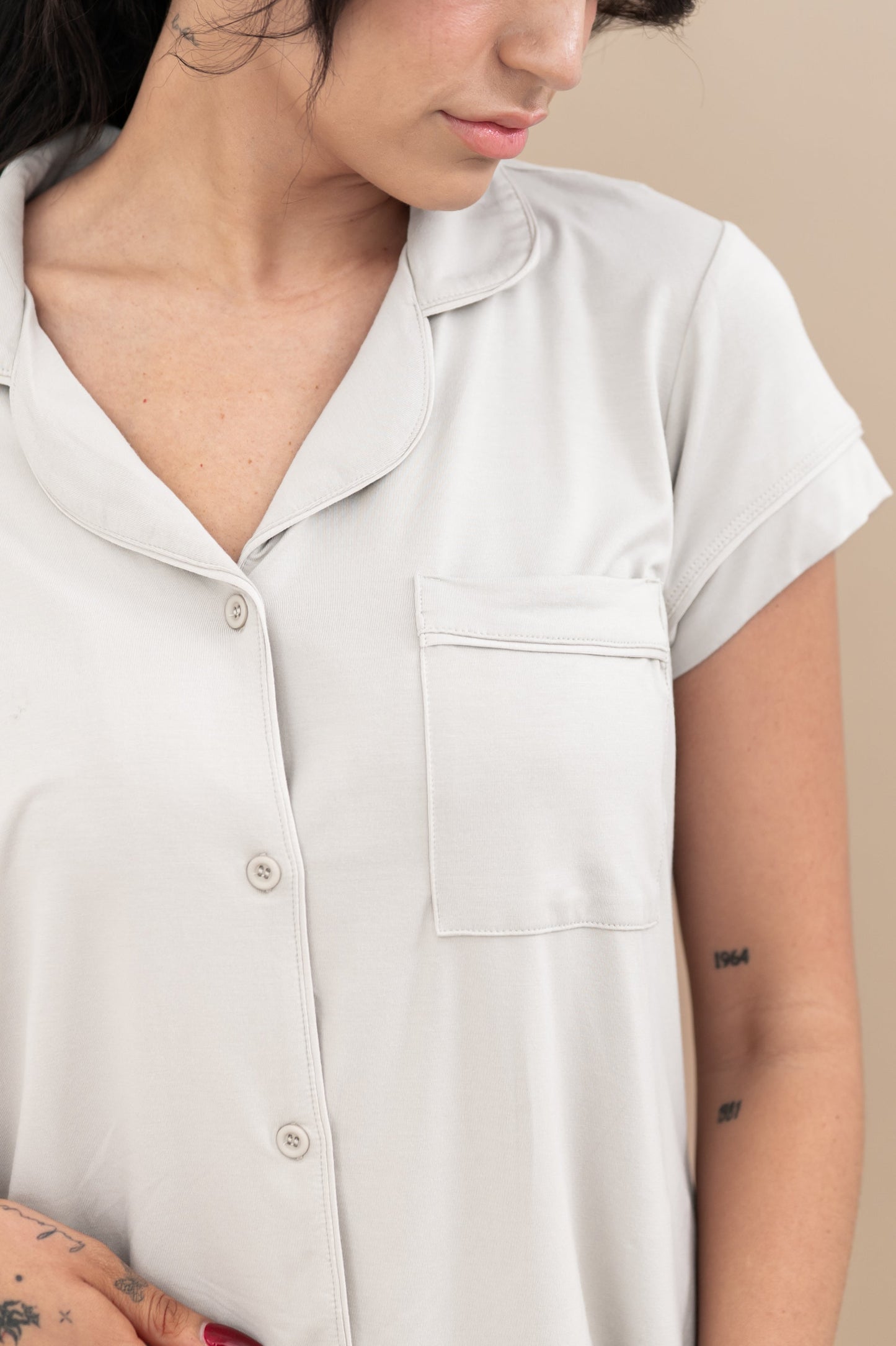 Comfortable Soft Short Sleeve Pajama Set - Oatmeal