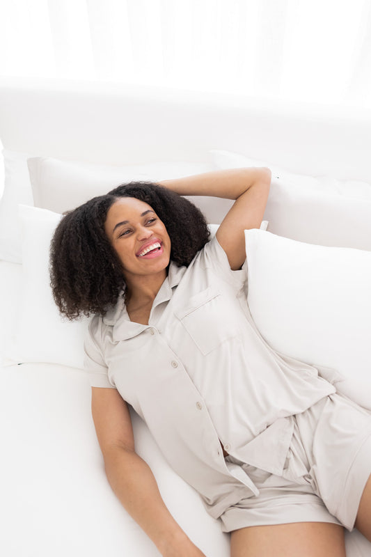 Comfortable Soft Short Sleeve Pajama Set - Oatmeal