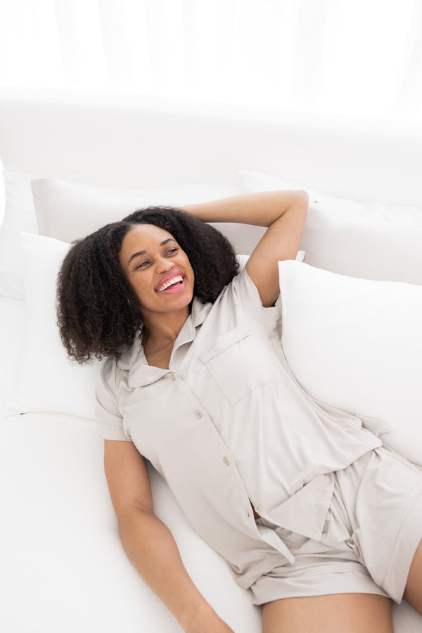 Comfortable Soft Short Sleeve Pajama Set - Oatmeal