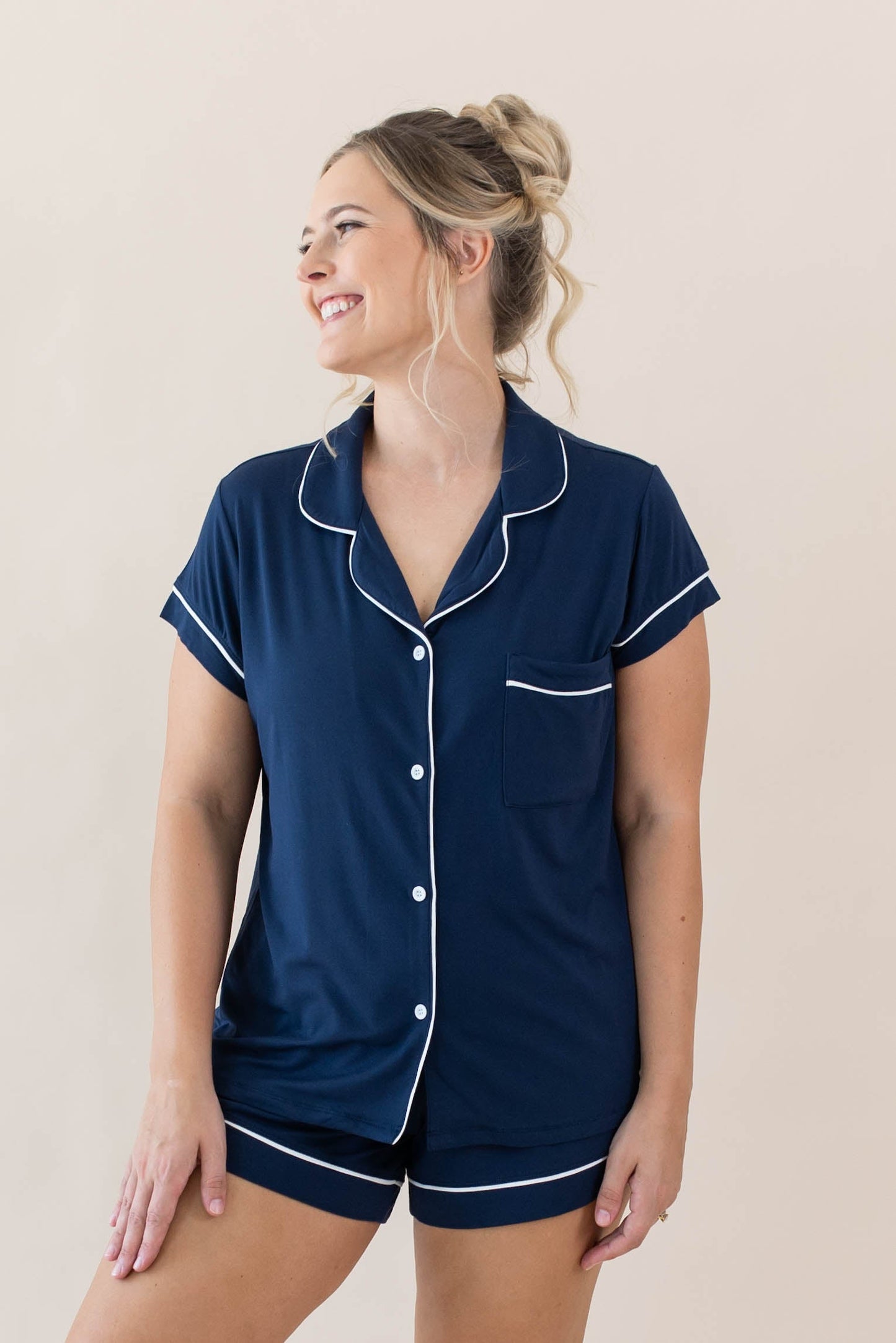 Short Sleeve Pajama Set Comfortable Soft - Navy