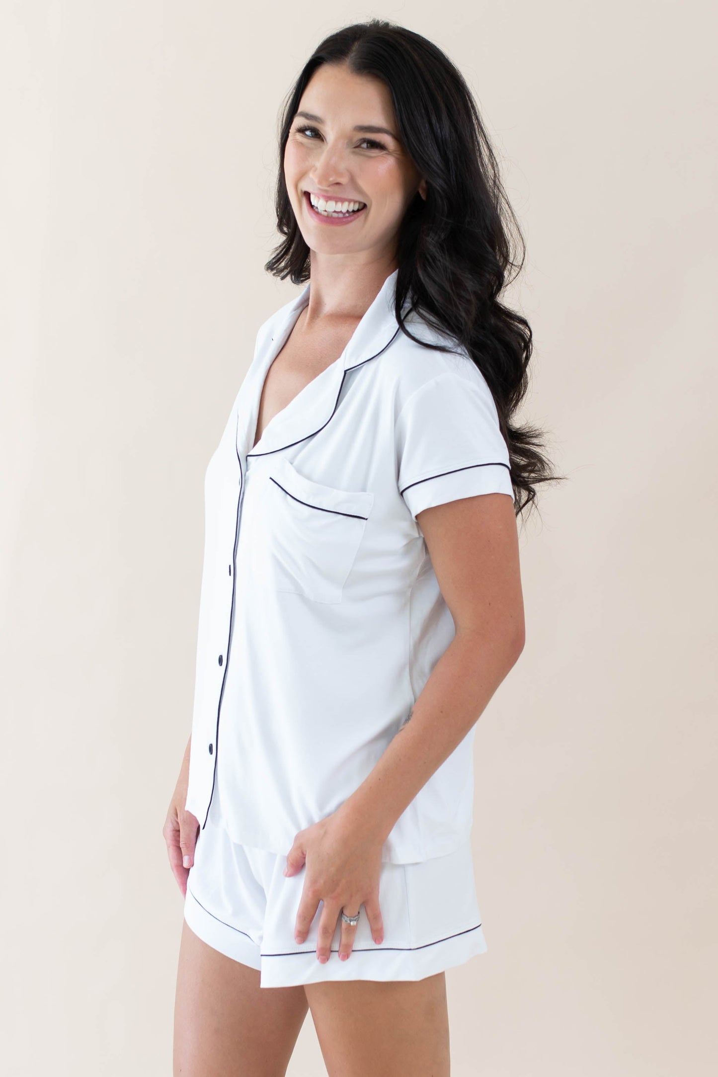 Short Sleeve Pajama Set Comfortable Soft - Snow White