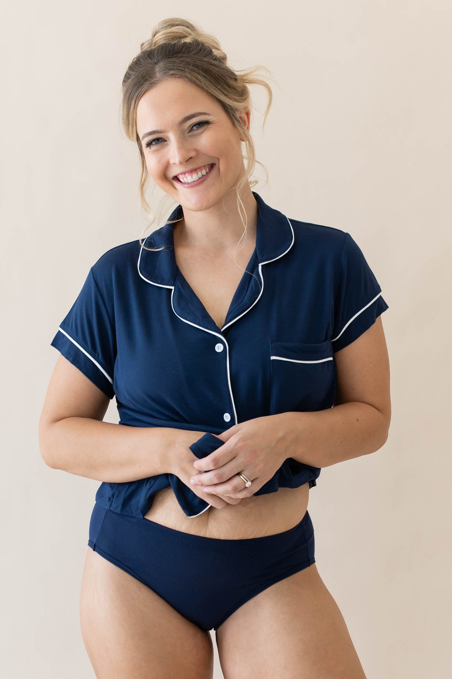 Short Sleeve Pajama Set Comfortable Soft - Navy